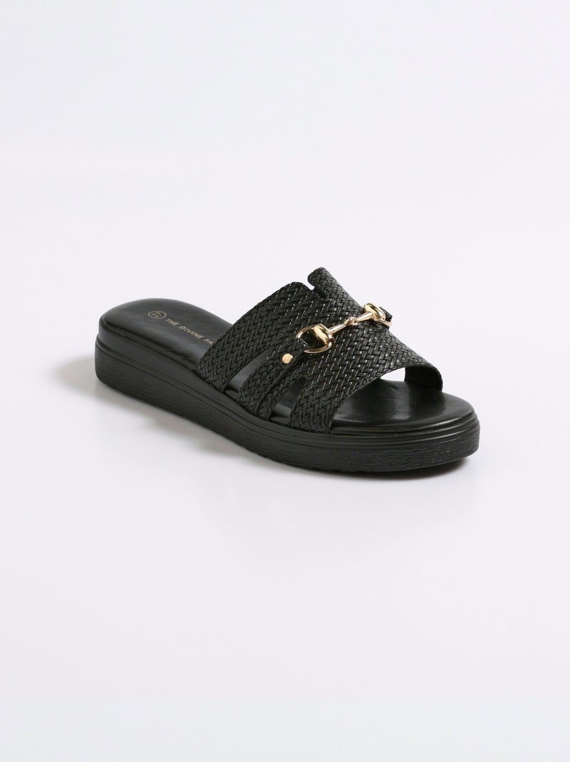 Mules simili cuir chevrons et détail métal Noir - Kiabi