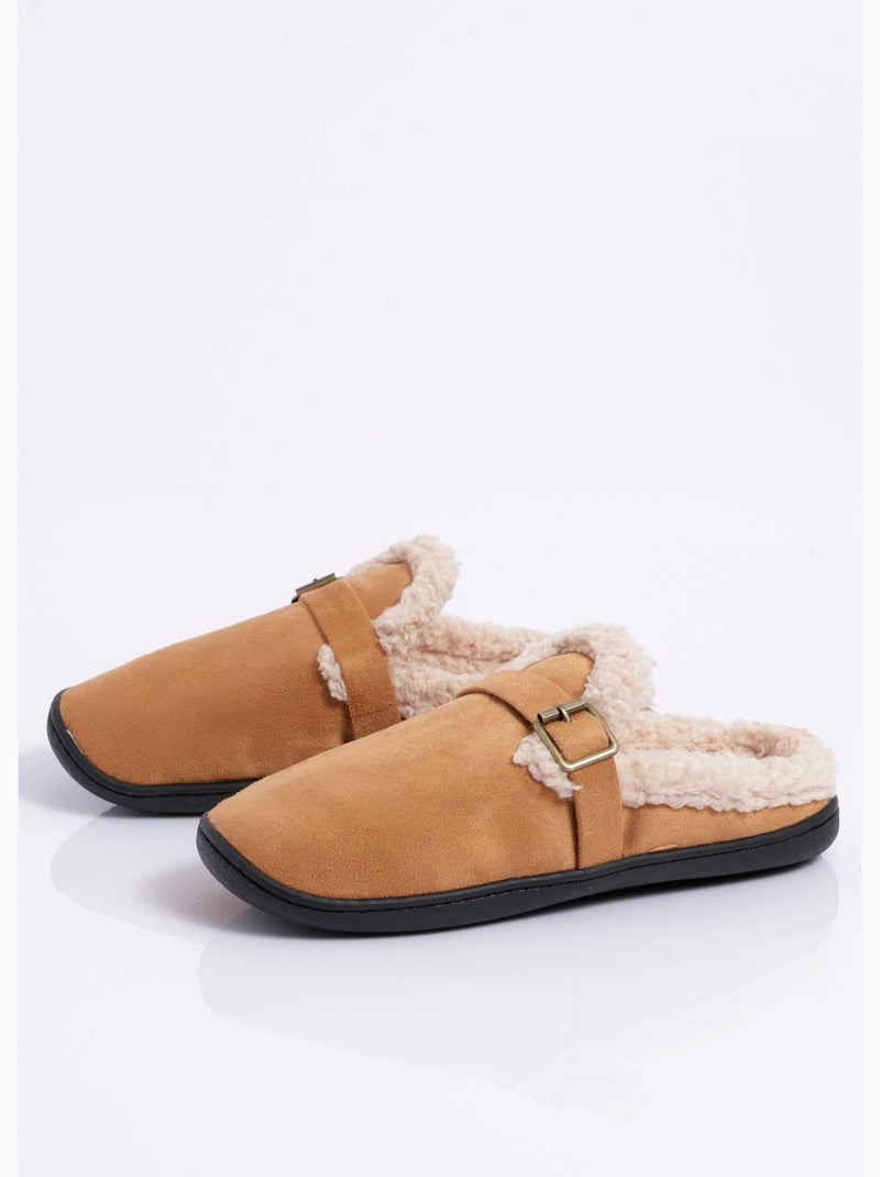 Mules suédine fourrées, antidérapantes - AFIBEL Camel - Kiabi