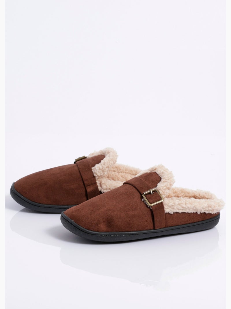 Mules suédine fourrées, antidérapantes - AFIBEL Marron - Kiabi