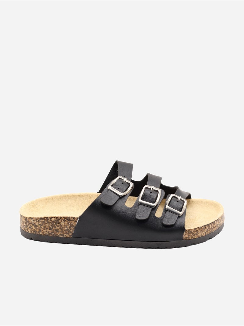 Mules triple bride Noir - Kiabi