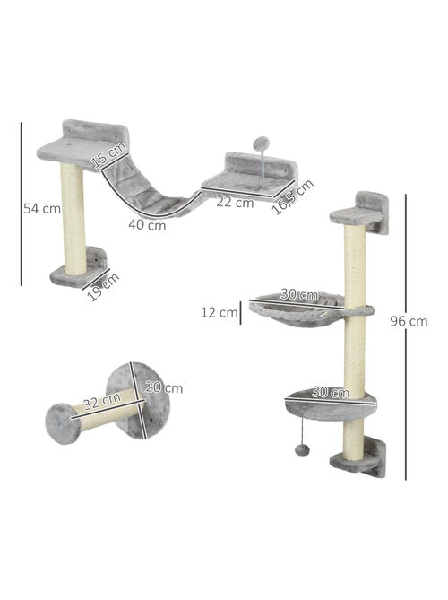 Mur d'escalade pour chat - griffoirs, plateformes, panier, hamac, jeux boules - gris - Kiabi