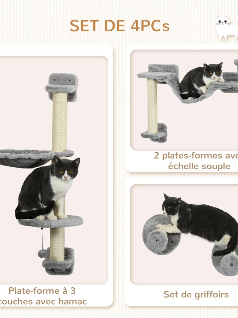 Mur d'escalade pour chat - griffoirs, plateformes, panier, hamac, jeux boules - gris Gris - Kiabi