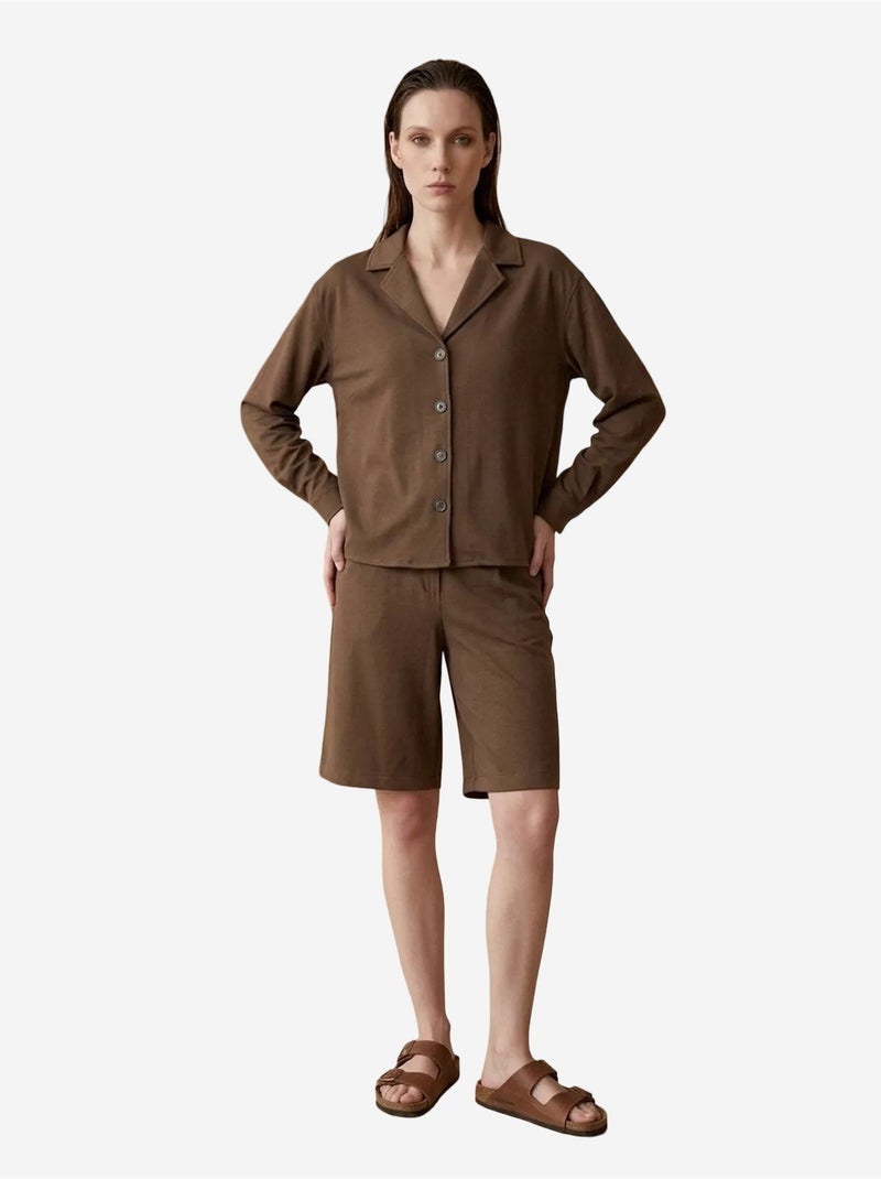 My fashion ensemble chemise et short en popeline de coton Marron - Kiabi