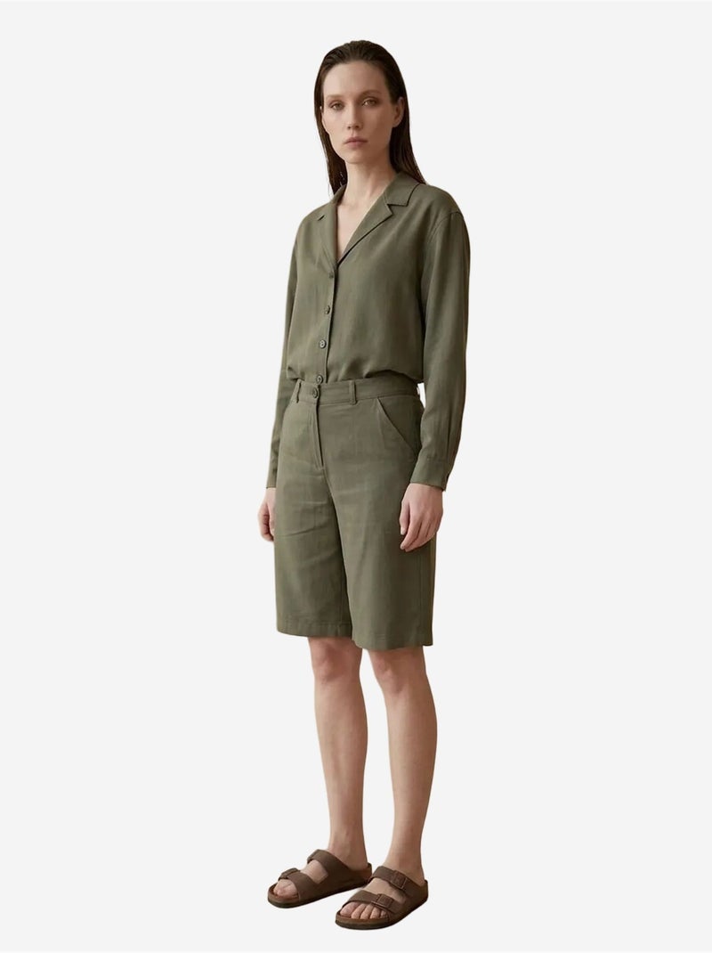 My fashion ensemble chemise et short en popeline de coton Vert kaki - Kiabi