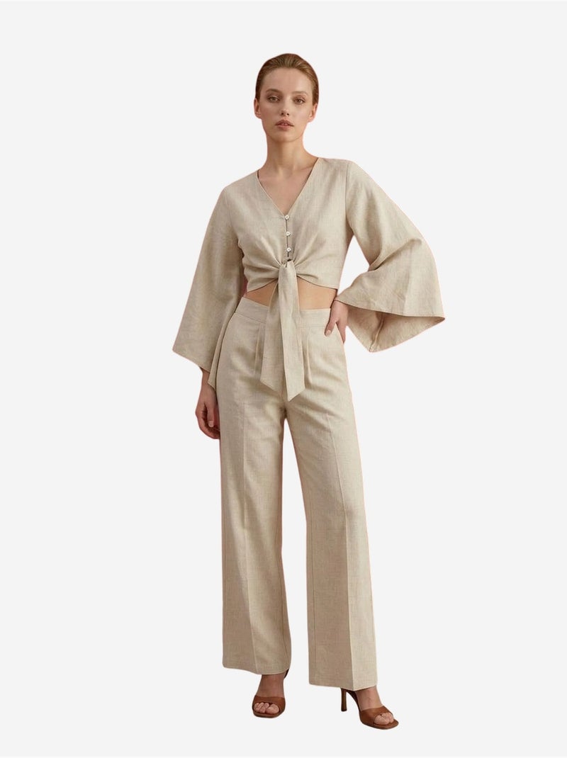 My fashion ensemble coordonné en coton avec détail noué Beige argile - Kiabi