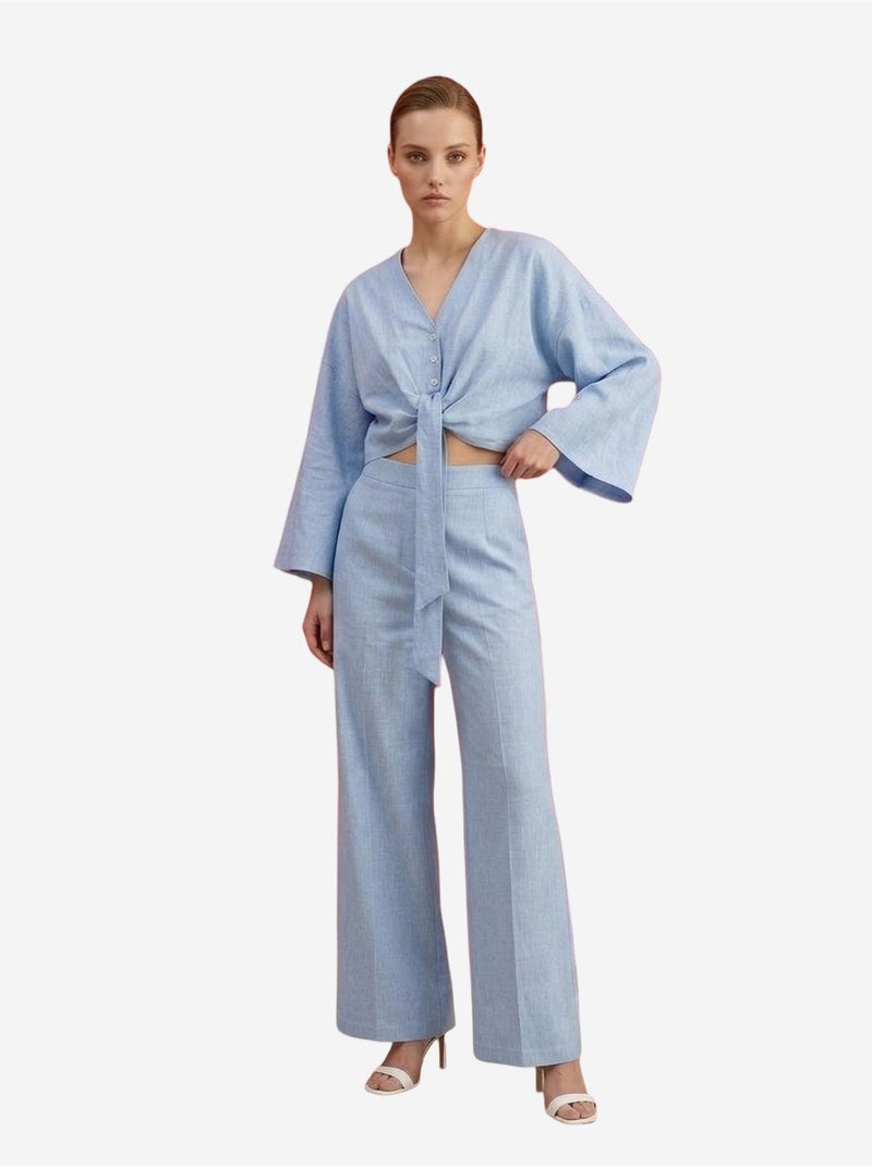My fashion ensemble coordonné en coton avec détail noué Bleu ciel - Kiabi