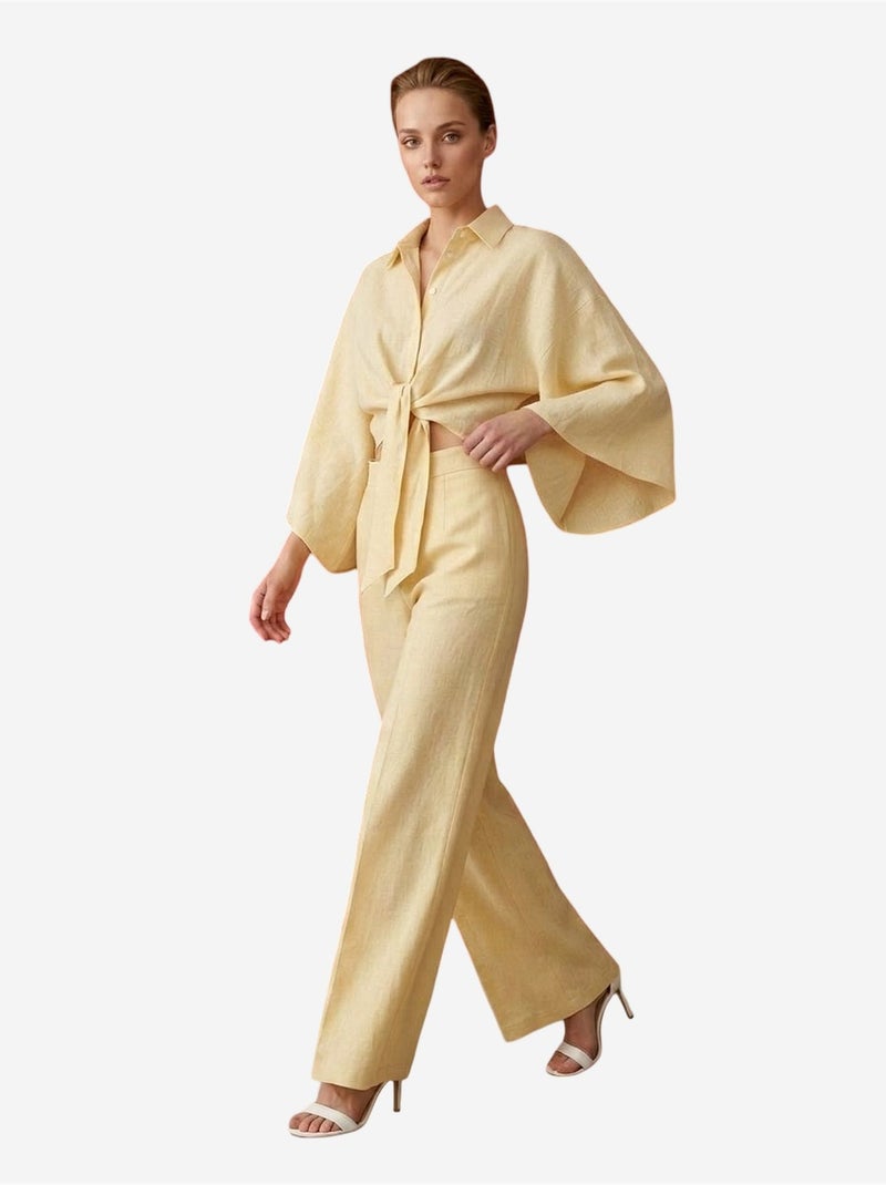 My fashion ensemble coordonné en coton avec détail noué Jaune citron - Kiabi