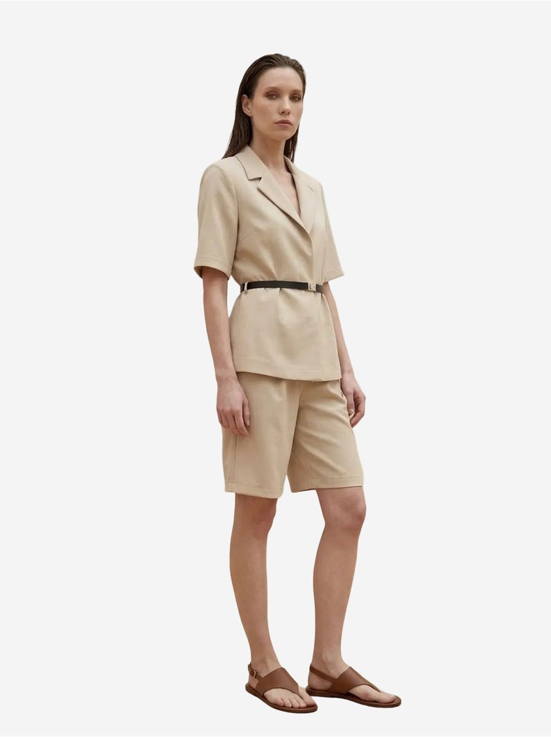My fashion ensemble veste courte et pantalon large ceinturé Beige argile - Kiabi