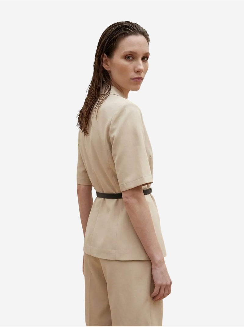 My fashion ensemble veste courte et pantalon large ceinturé Beige argile - Kiabi