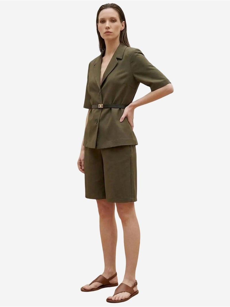 My fashion ensemble veste courte et pantalon large ceinturé Vert kaki - Kiabi