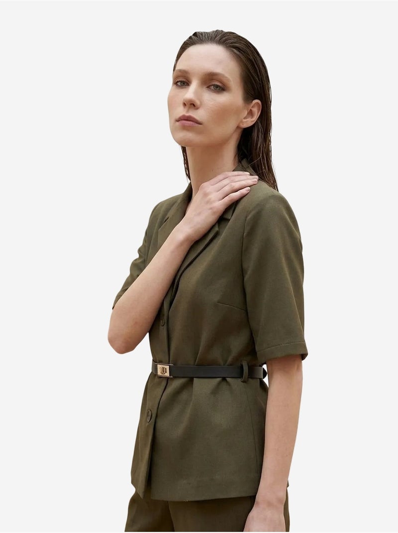 My fashion ensemble veste courte et pantalon large ceinturé Vert kaki - Kiabi