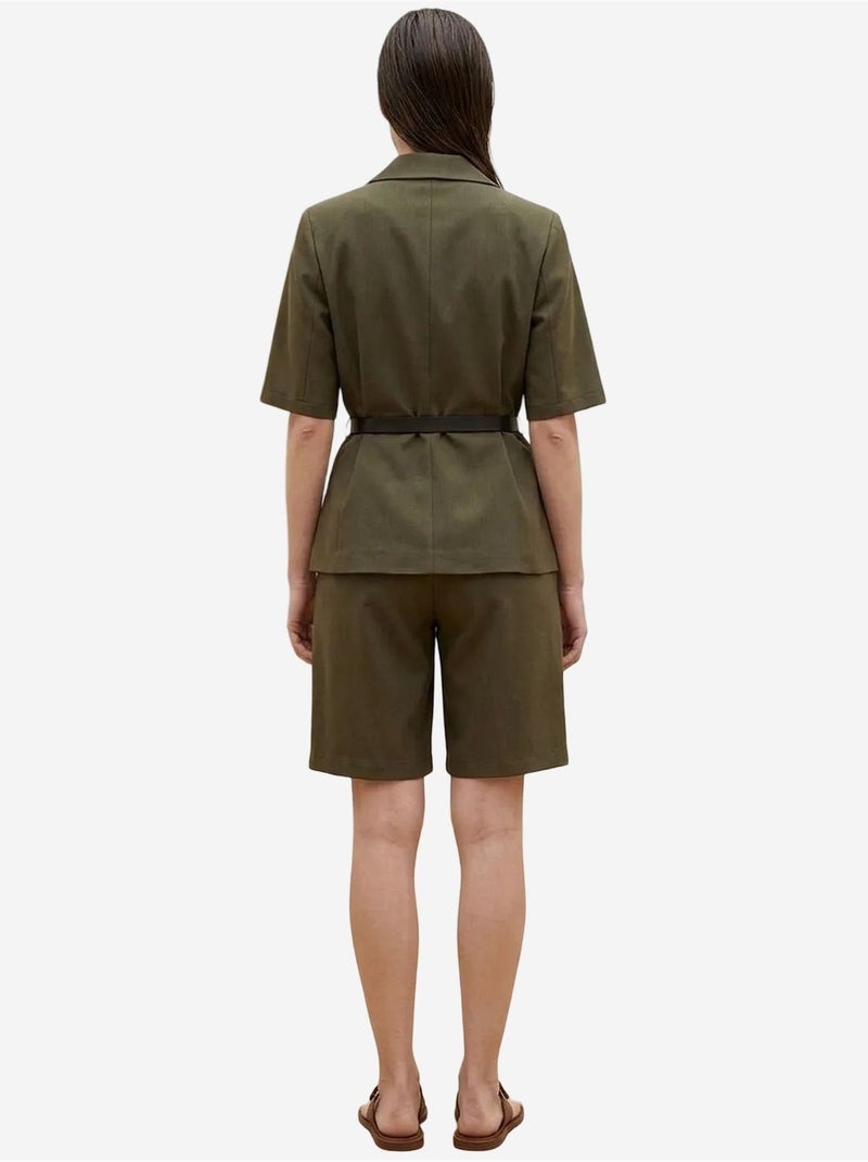My fashion ensemble veste courte et pantalon large ceinturé Vert kaki - Kiabi