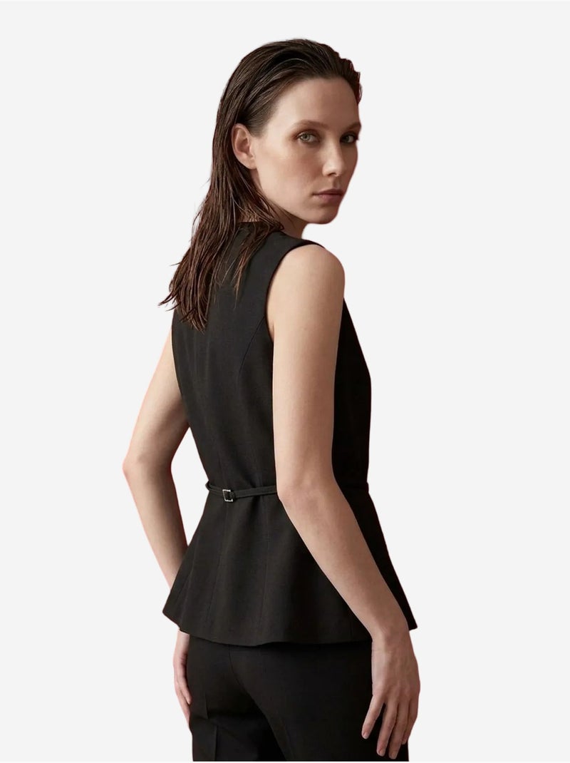 My fashion gilet en crêpe ceinturé Noir - Kiabi