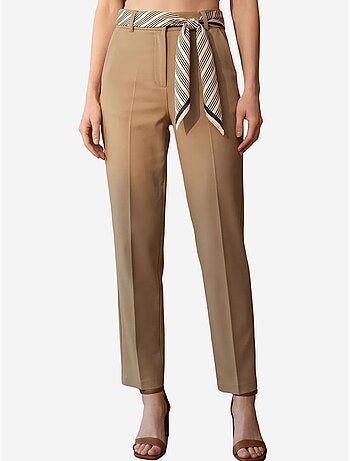 My fashion pantalon en crêpe à jambe droite et taille haute avec ceinture