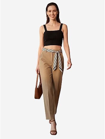 My fashion pantalon en crêpe à jambe droite et taille haute avec ceinture