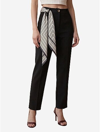 My fashion pantalon en crêpe à jambe droite et taille haute avec ceinture