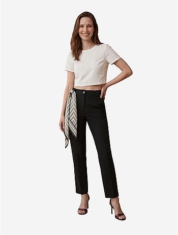 My fashion pantalon en crêpe à jambe droite et taille haute avec ceinture