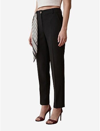 My fashion pantalon en crêpe à jambe droite et taille haute avec ceinture