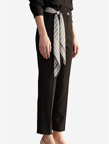 My fashion pantalon en crêpe à jambe droite et taille haute avec ceinture