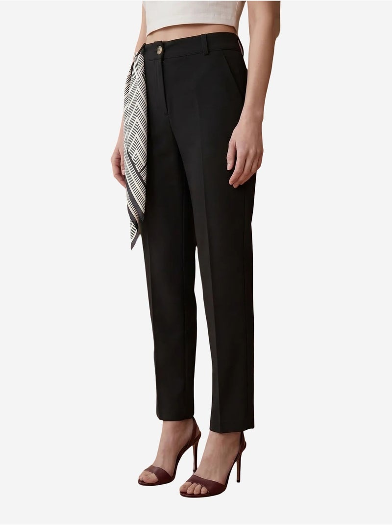 My fashion pantalon en crêpe à jambe droite et taille haute avec ceinture Noir - Kiabi