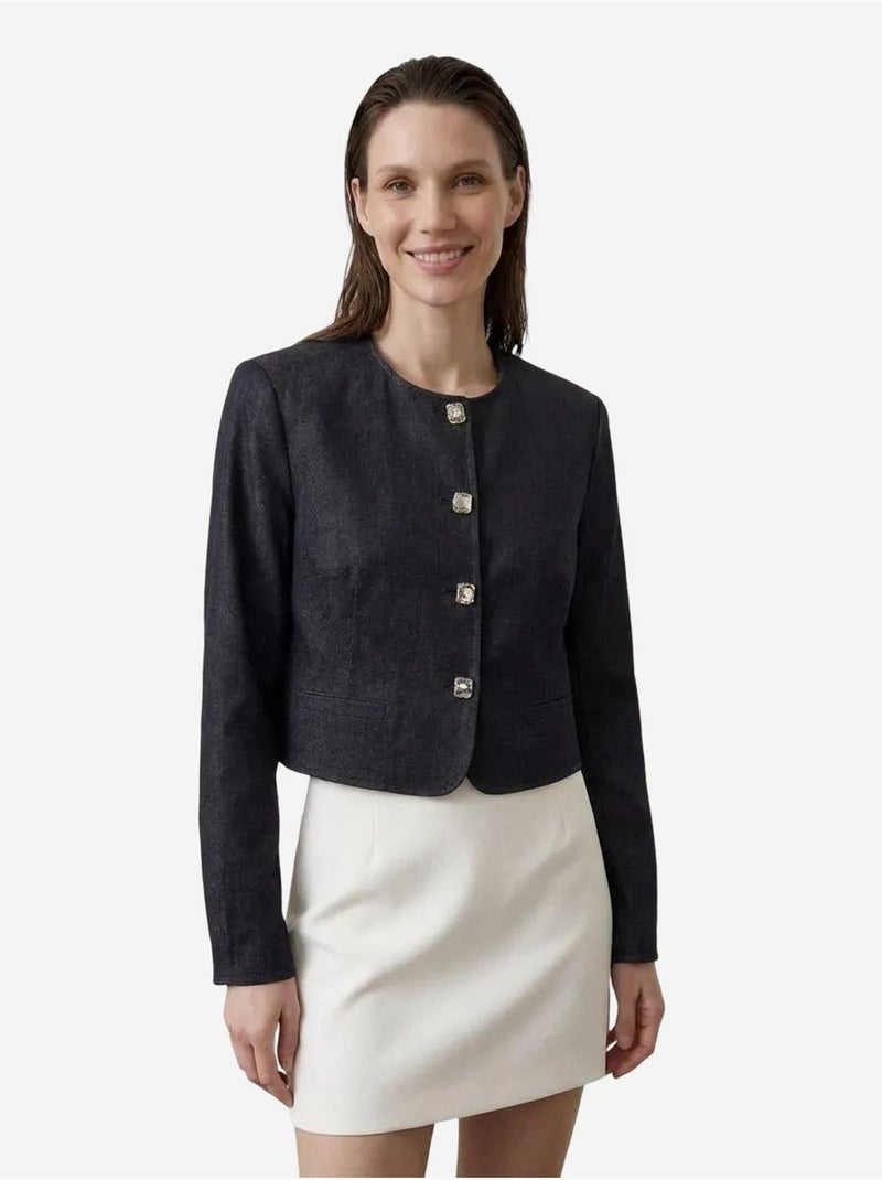 My fashion veste courte ajustée à fermeture boutonnée Bleu marine - Kiabi