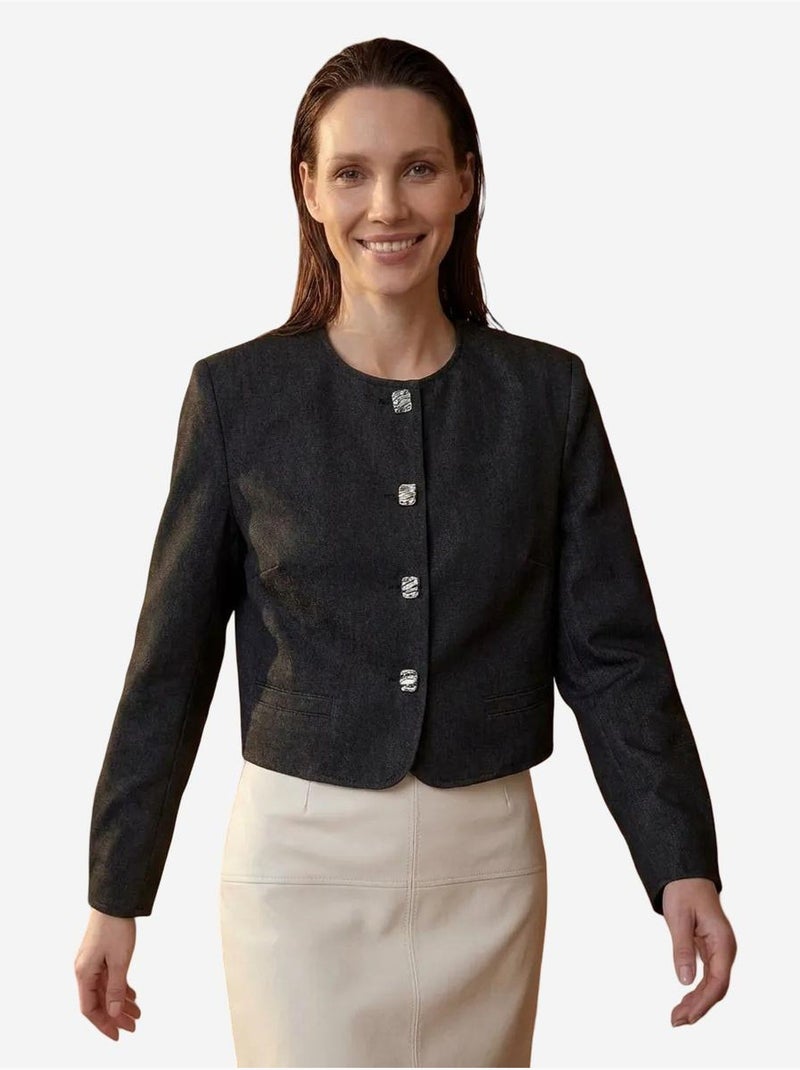 My fashion veste courte ajustée à fermeture boutonnée Noir - Kiabi