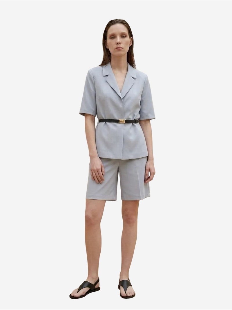 My fashion veste tailleur ceinturée à col châle Bleu ciel - Kiabi