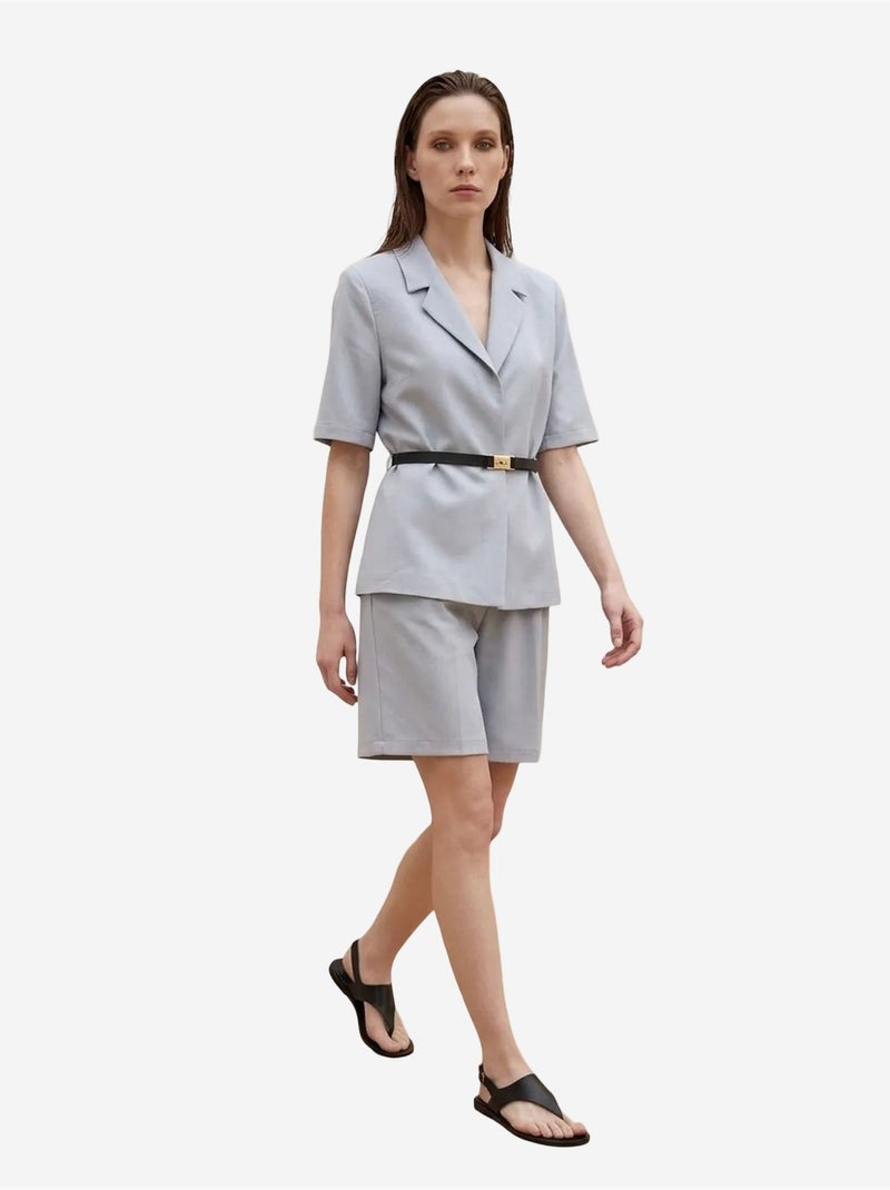 My fashion veste tailleur ceinturée à col châle Bleu ciel - Kiabi