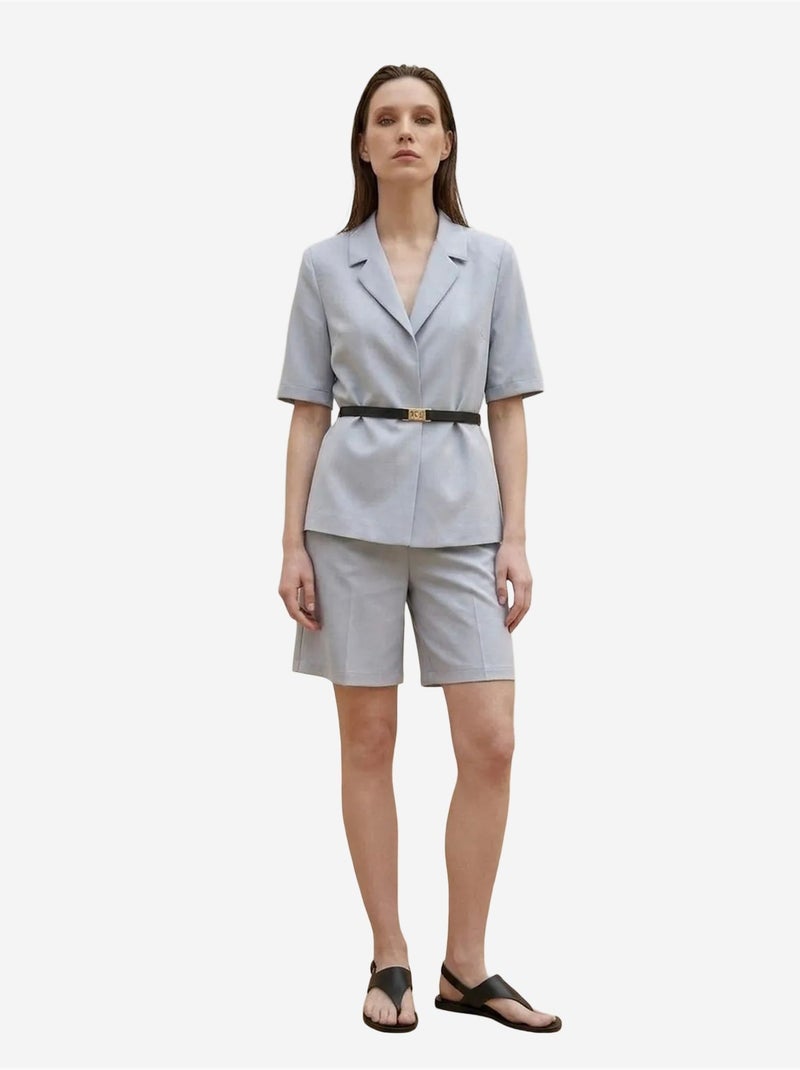 My fashion veste tailleur ceinturée à col châle Bleu ciel - Kiabi