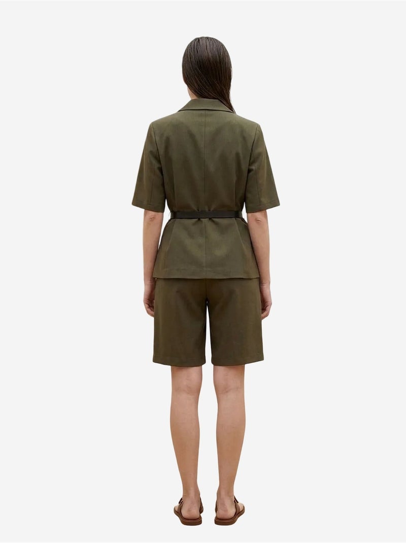 My fashion veste tailleur ceinturée à col châle Kaki - Kiabi