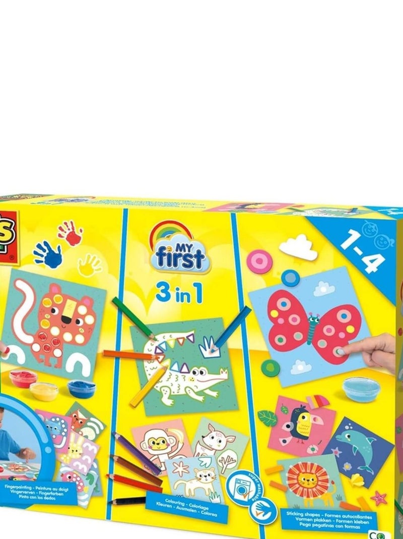 My first : 3 en 1 : Peinture au doigt, coloriage et formes autocollantes N/A - Kiabi