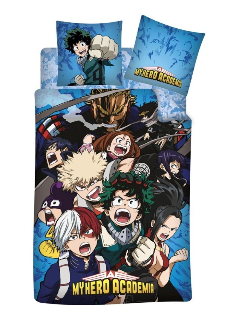 My Hero Academia, Parure de Lit Enfant 3 pièces, Imprimée Réversible 100% Coton Bleu - Kiabi