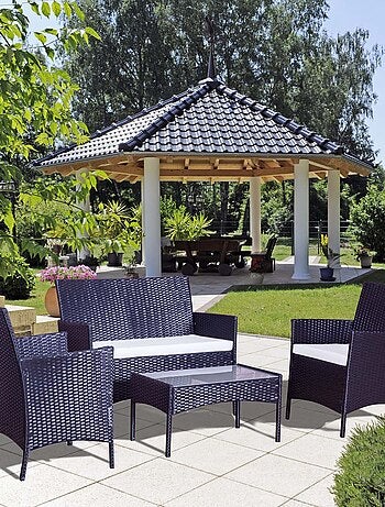 Mykonos noir/gris : salon de jardin 4 places en résine tressée