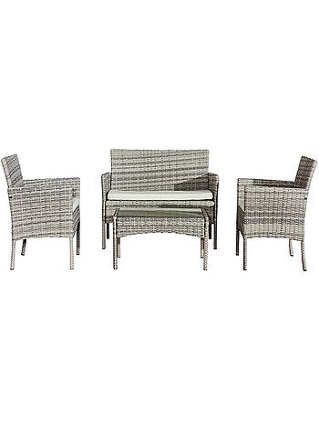 Mykonos noir/gris : salon de jardin 4 places en résine tressée