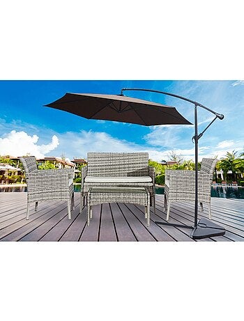 Mykonos noir/gris : salon de jardin 4 places en résine tressée