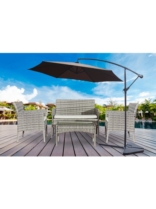 Mykonos noir/gris : salon de jardin 4 places en résine tressée - Kiabi