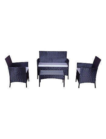 MYKONOS Salon de jardin 4 places en résine tressée Noir et blanc