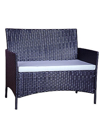 MYKONOS Salon de jardin 4 places en résine tressée Noir et blanc