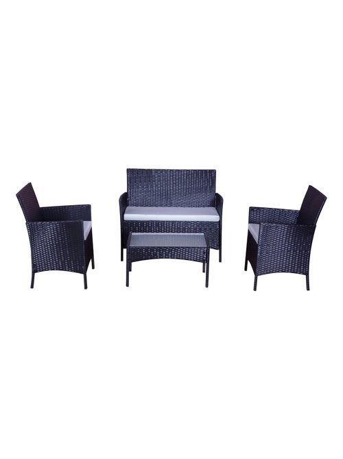 MYKONOS Salon de jardin 4 places en résine tressée Noir et blanc - Kiabi