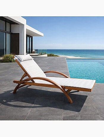 NAARI Transat en bois et toile PVC blanc