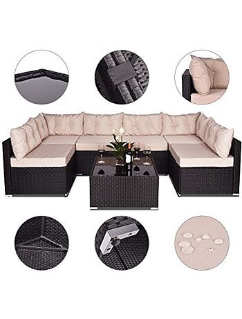 NACULA - Salon de jardin modulable 6 places en résine tressée marron