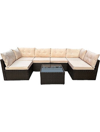 NACULA Salon de jardin modulable 6 places en résine tressée marron