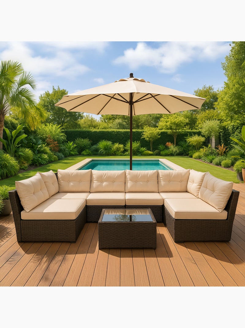 NACULA Salon de jardin modulable 6 places en résine tressée marron Beige - Kiabi