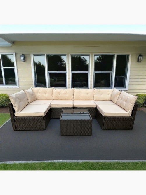 NACULA Salon de jardin modulable 6 places en résine tressée marron - Kiabi