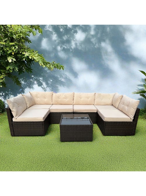 NACULA Salon de jardin modulable 6 places en résine tressée marron - Kiabi