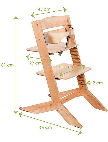 NALA - Chaise haute en bois bébé et enfant avec coussin