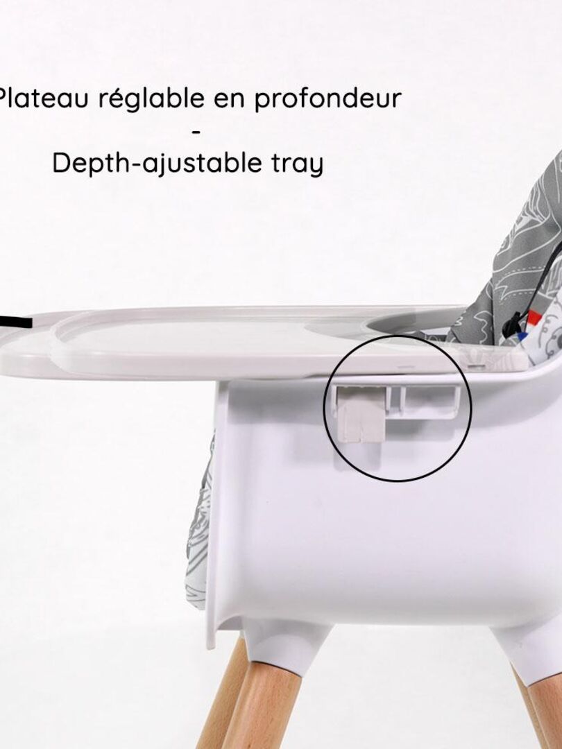 Chaise Haute Bébé évolutive 2 En 1 - De 6 Mois à 5 Ans - Coussin Réversible - Plateau Réglable - Bois Et Blanc