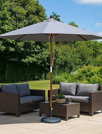 NAPOLI - Parasol circulaire droit 2.7m gris en bois