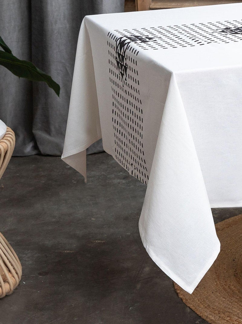 Nappe 140x250 imprimée 100%coton Blanc Noir - Kiabi
