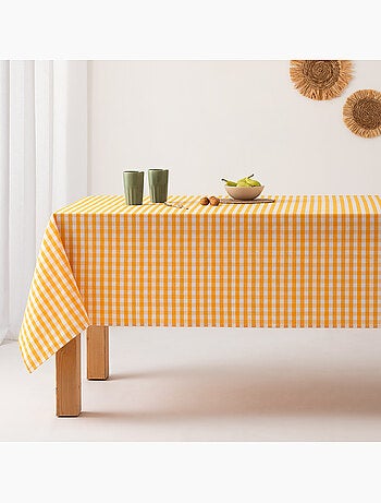 Nappe anti-taches à carreaux vichy, tissée, toucher textile - Gamusi.